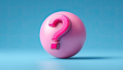 A pink sphere with a magenta question mark set against a light-blue grid backdrop