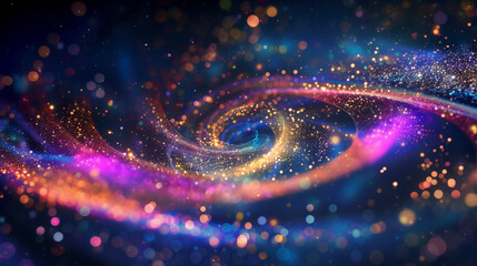 An abstract background with colorful lights in shades of pink, purple, gold, and blue, glowing and refracting light to create a vibrant and mesmerizing effect