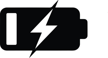 Black battery icon with white lightning bolt power