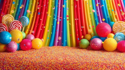 Colorful birthday celebration background with vibrant party decorations, festive confetti, playful balloons, and cheerful carnival elements in bright and lively arrangement for festive occasions