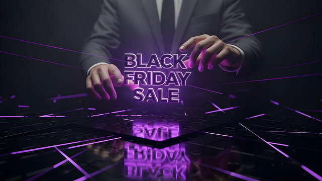 Digital Black Friday Sale Marketing with Futuristic Neon Sign