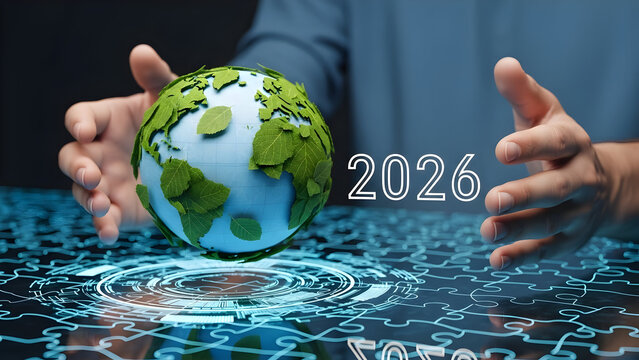 Future Sustainability Vision with Green Globe and Technology 2026