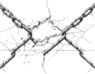 Chains crossed over a dark, shattered, cracked background image