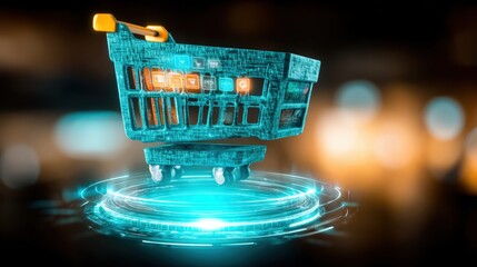 Innovative shopping experience virtual shopping carts transforming e-commerce digital marketplace futuristic design high-tech environment close-up view