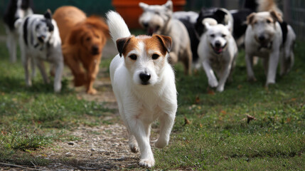 Cute fat dog sad because excess weight. Modern problem of obesity in pets due to overfeeding with food and treats. Concept diet and fight against excess weight in dogs and awareness of animal health