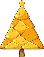 Funny Cheese Christmas Tree Cartoon Illustration Festive Holiday Snack Food Creative Concept Yellow Nacho Chip Pyramid with a Star Topper