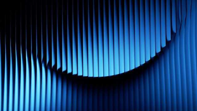 Futuristic curved glass texture with deep blue reflections, abstract gradient background perfect for technology visuals, design projects, and sci-fi art.