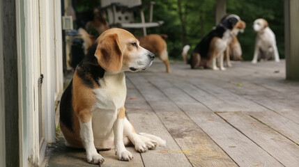 Cute fat dog sad because excess weight. Modern problem of obesity in pets due to overfeeding with food and treats. Concept diet and fight against excess weight in dogs and awareness of animal health