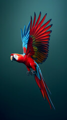 Scarlet Macaw in Flight with Outstretched Wings