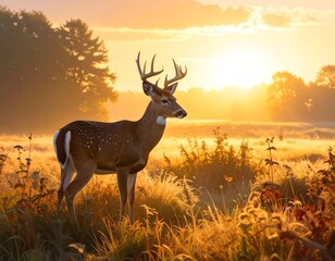 Majestic deer in golden light, a serene wildlife scene in nature's embrace