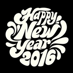 Happy New Year 2016 cream lettering on black typography