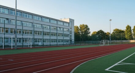 Obraz premium School track and field with modern building