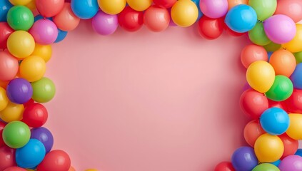 Colorful Balloon Frame for a Celebration on a Light Pink Background