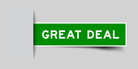 Green color square shape sticker label with word great deal inserted in gray background