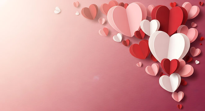 Fundo de amor de dia dos namorados ilustra&ccedil;&atilde;o cora&ccedil;&otilde;es de papel vermelho e rosa com estilo de corte de papel
