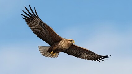 Obraz premium Majestic Eagle Soaring with Wings Spread Against a Clear Blue Sky