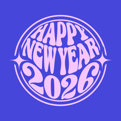 Happy New Year 2026 text design in a circle graphic