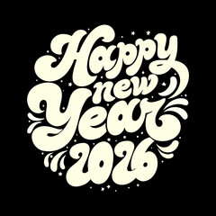 Happy New Year 2026 text design with stars lettering 1