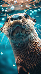 Curious Otter Swimming Underwater