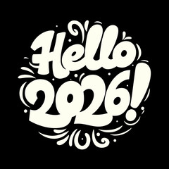 Hello 2026 cute cartoon letters with confetti new year 4