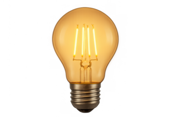 Glowing vintage style led light bulb illuminating a bright idea, energy saving concept, transparent background