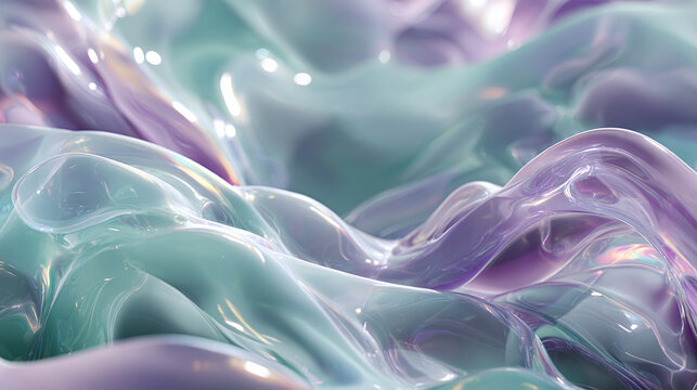 Abstract Fluid and Glossy Surface with Soft Pastel Colors, a serene and visually captivating representation. The colors blend seamlessly, creating a mesmerizing effect. 