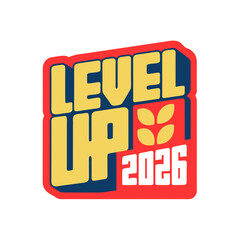Level Up 2026 gaming inspired typography graphic vector