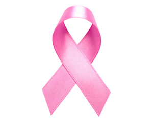 Single pink satin awareness ribbon displayed on a black background