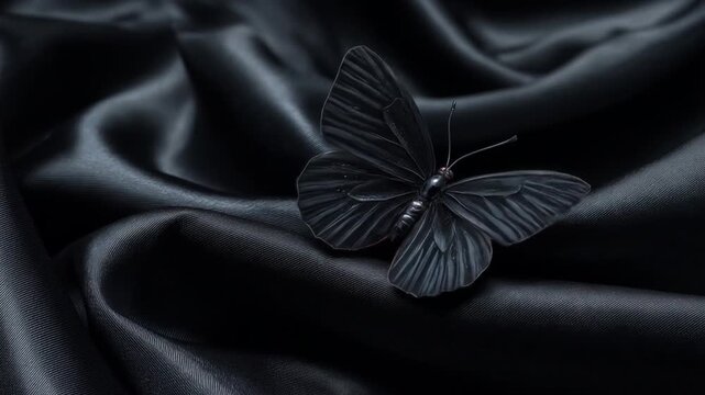 Black butterfly on silky fabric elegant dark abstract background