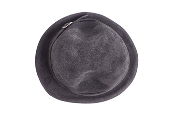 Black rabbit fur hat isolated on white.