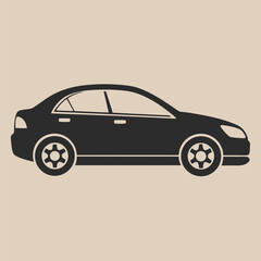 Clean minimal side view car silhouette graphic element isolated on white background