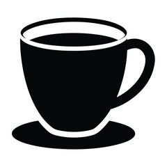 Minimalist black silhouette of a coffee cup with a handle isolated on white background