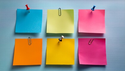 Colorful Sticky Notes With Pins And Clips For Reminders And Ideas