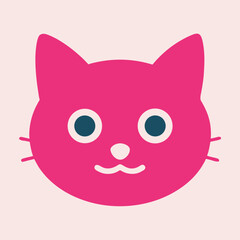 Cute kawaii cat face silhouette simple minimal shape isolated on white background