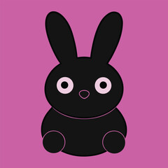 Cute kawaii bunny silhouette with rounded shape and bold outline isolated on white background