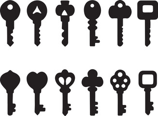 Black and White Key Silhouette Set &ndash; Vintage and Modern Key Icons Collection
