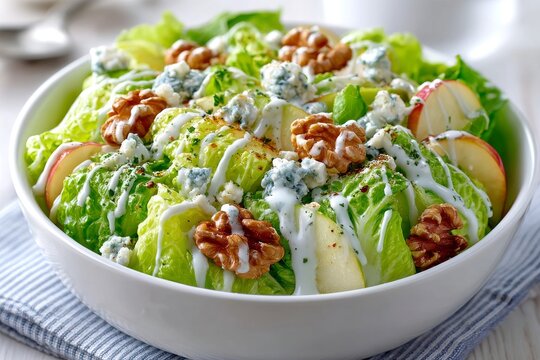 Ensalada deliciosa con queso azul, nueces y manzana para el d&iacute;a de San Valent&iacute;n