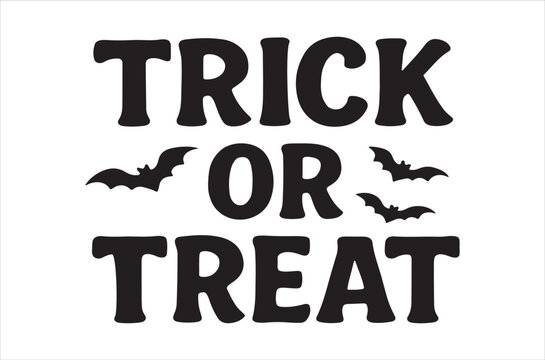 A bold halloween graphic displaying the phrase trick or treat with bats