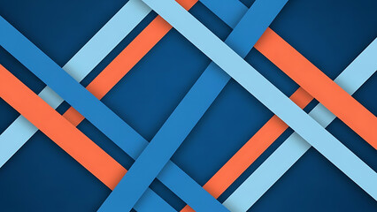 Dynamic abstract geometric striped background featuring a modern interwoven pattern with overlapping elements in shades of blue and orange, ideal for contemporary design aesthetics.