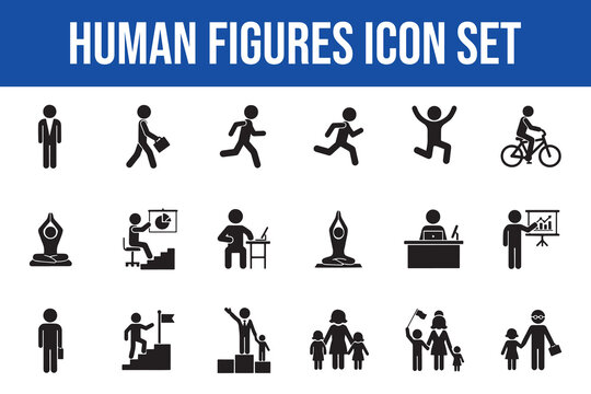 Human Figures Icon Set with Business and Sports Activities