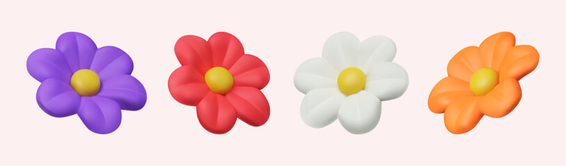 Colorful 3D flower icons set