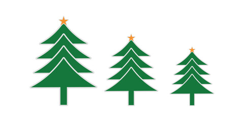 Three green christmas trees with orange stars holiday