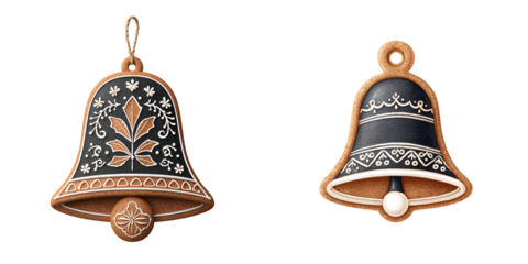 Gingerbread Christmas Bells: Decorated Cookies on White Background