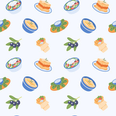 Mediterranean dishes seamless pattern