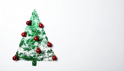 Minimalist Christmas Tree Decoration with Red Baubles on White Background.
