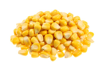 A pile of sweet corn kernels isolated on white background