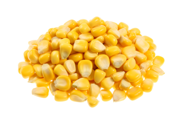 A pile of sweet corn kernels isolated on white background
