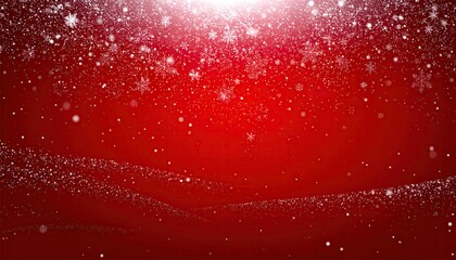 Beautiful Red Christmas Background with Falling Snowflakes and Glittering Sparkles.
