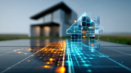 Innovative smart home technology integration modern suburban location digital visualization high-tech environment futuristic viewpoint conceptual design for optimal living