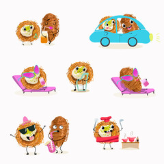 Funny Characters Turkish Traditional dessert, Kunafa, Konafa, Kanafeh, kadayif or mabroma, roll. Hand drawn vector illustration.